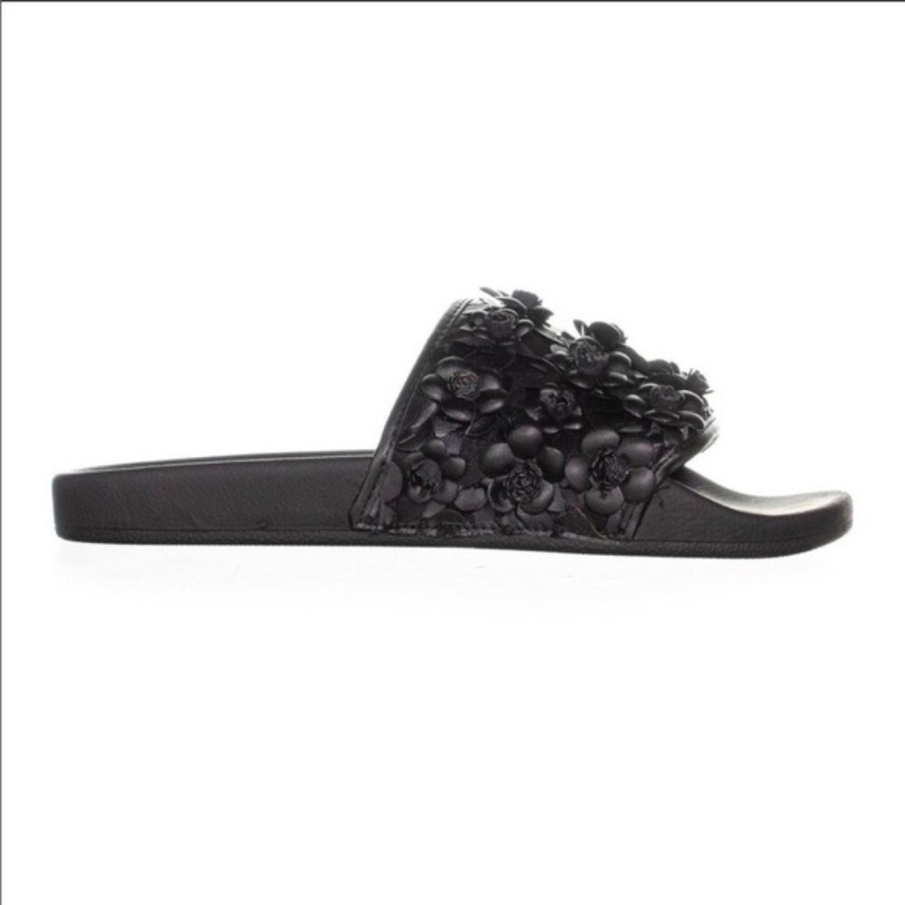 Black Leather Slides